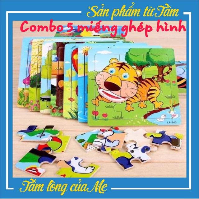 Combo 5 Tranh Ghép Gỗ 9 Mảnh - Mẫu Khác Nhau