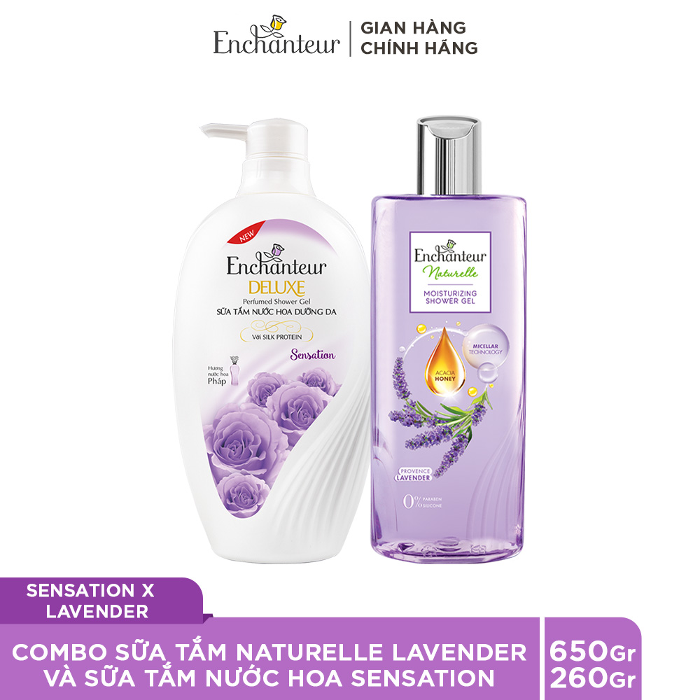 Combo Sữa tắm Enchanteur Naturelle hương hoa Lavender 260g + Sữa Tắm Nước Hoa Dưỡng Da Sensation 650G