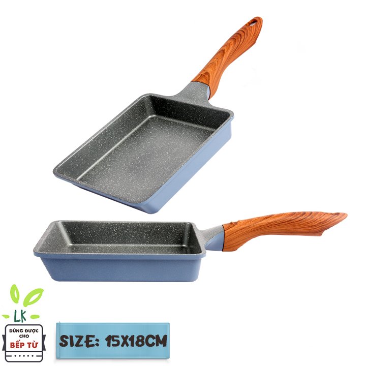 Combo 5 món cao cấp, nồi đúc ceramic đế từ xanh size 20-22-24cm, chảo vân đá ceramic đế từ vuông size 15x18cm và tròn size 26cm màu xanh (dùng được tất cả các bếp, kể cả bếp từ)  - Hàng chính hãng