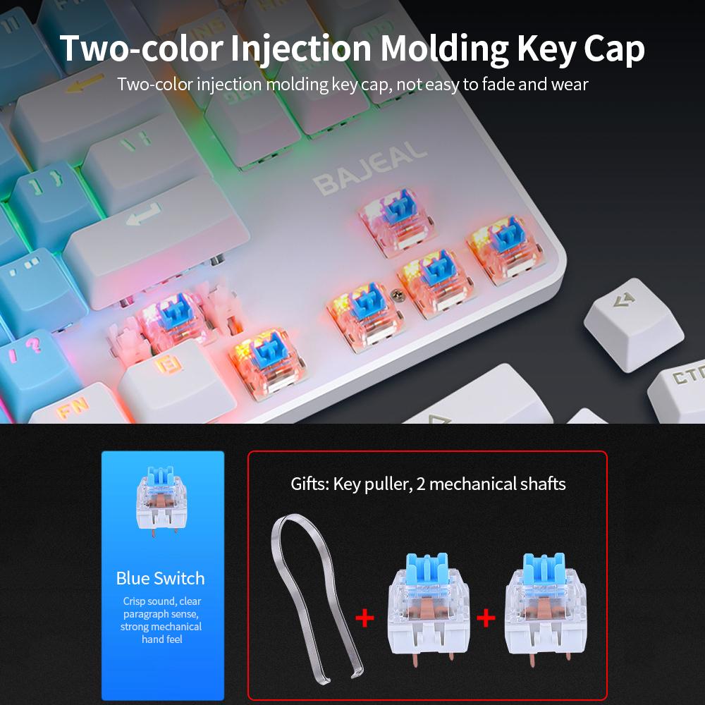 BAJEAL 87 Keys Wired Mechanical Keyboard Mixed Light Mechanical Keyboard with Mechanical Blue Switch Suspension Button