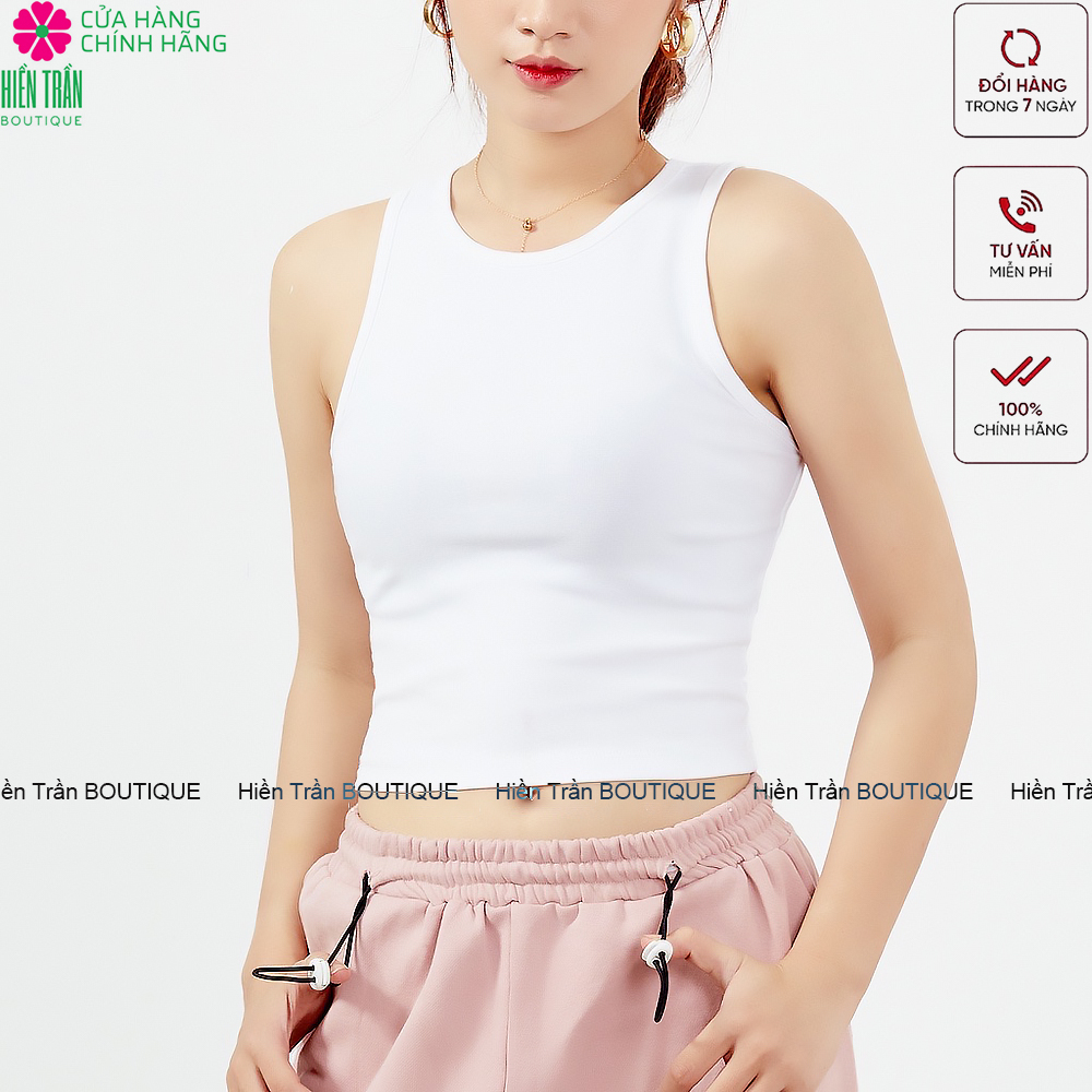 Áo croptop nữ Hiền Trần BOUTIQUE sát nách ba lỗ thun không tay kiểu ôm body tank top vải cotton co giãn tốt