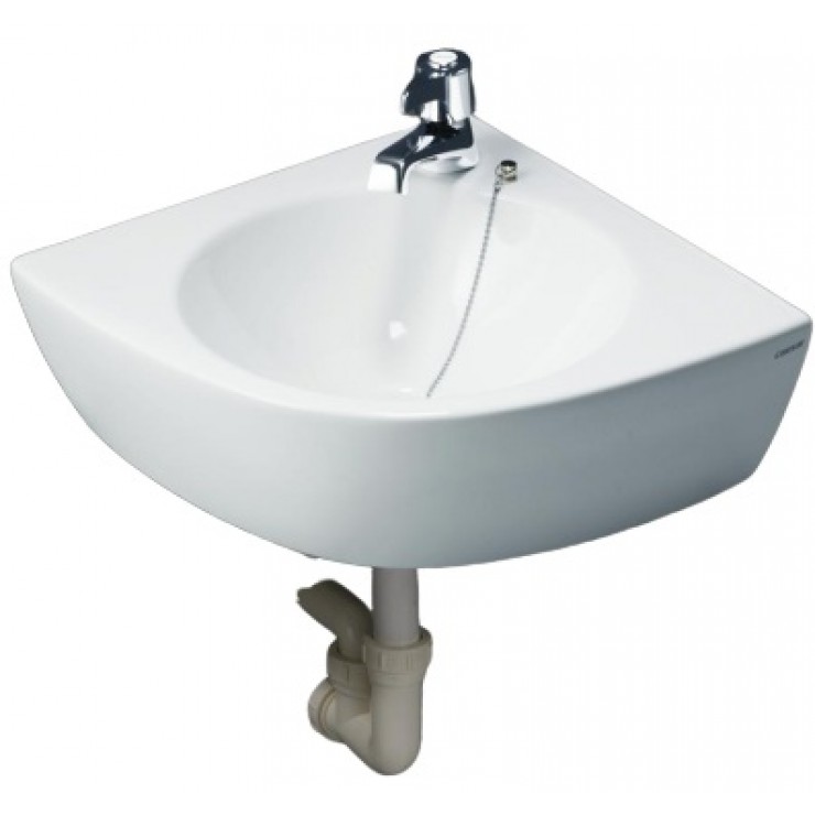 Chậu rửa mặt lavabo, chậu góc, kích thước 37x37x16.4cm, màu trắng