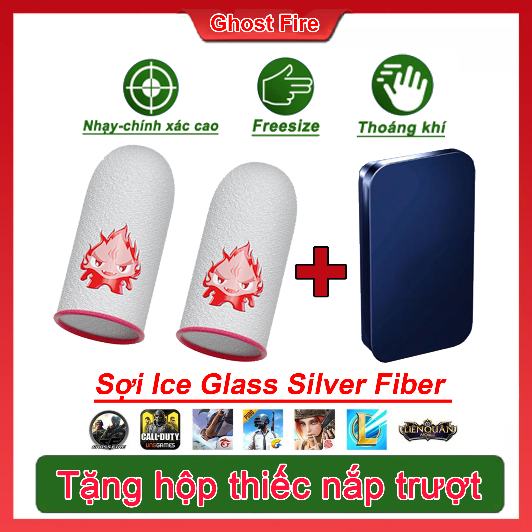 Bao tay chơi game ff siêu nhạy Sợi Ice Glass Silver Ghost Fire Găng tay Mobile cảm ứng chống mồ hôi chống trượt - Bộ 2 ngón