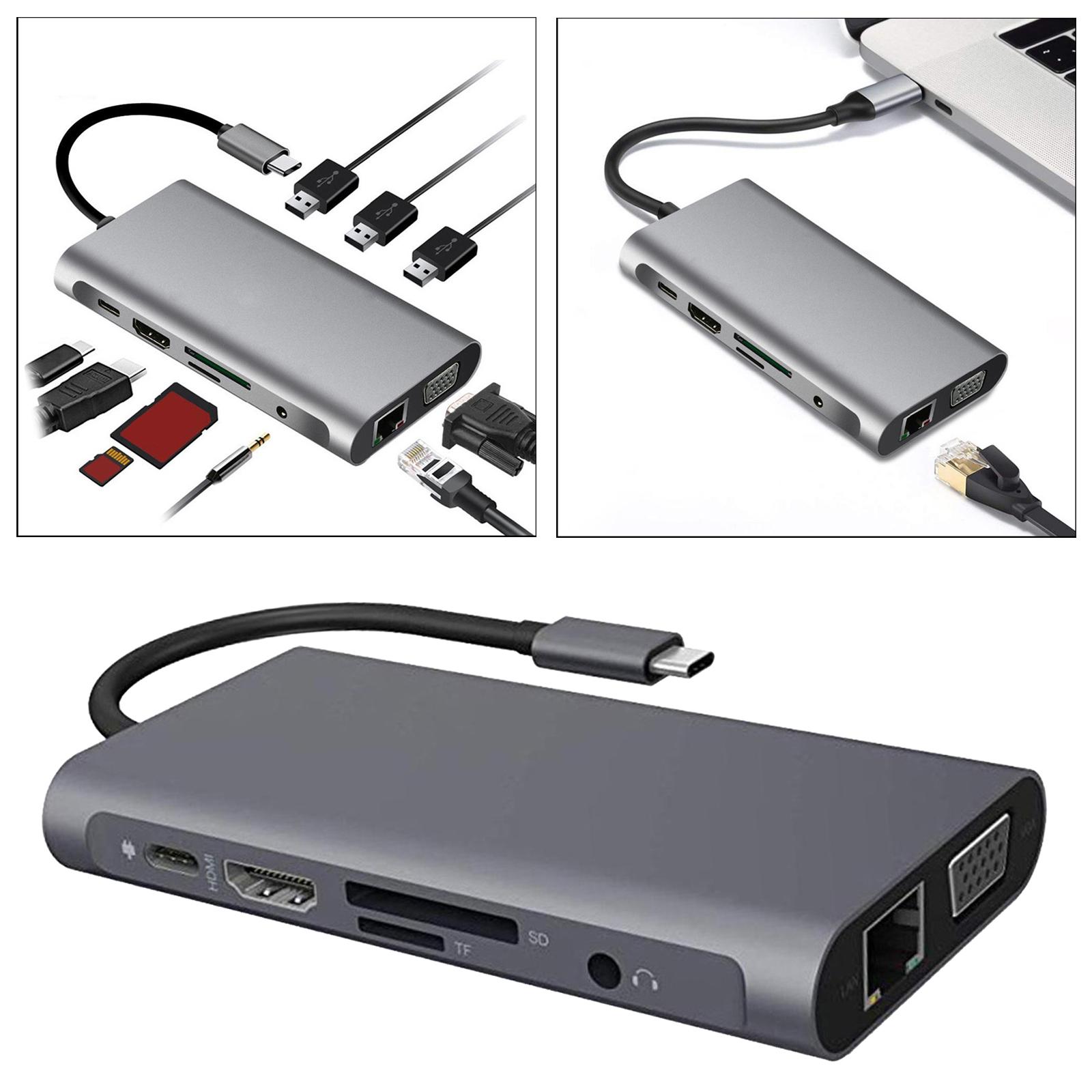 New USB Type C Hub Dock USB 3.0 HDMI RJ45 Adapter Cable PD Charge Splitter