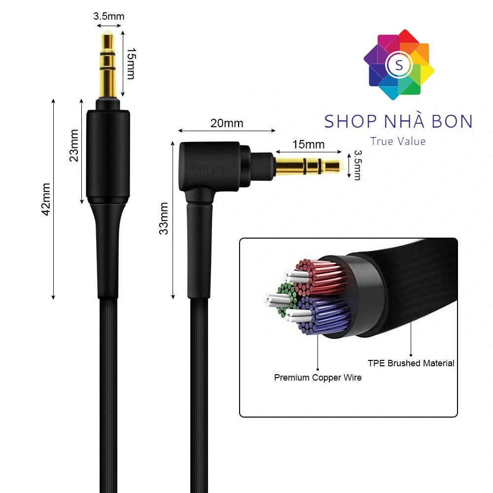 Dây cáp âm thanh 2 đầu 3.5mm dài 1.5m dùng cho Tai nghe Bluetooth Sony