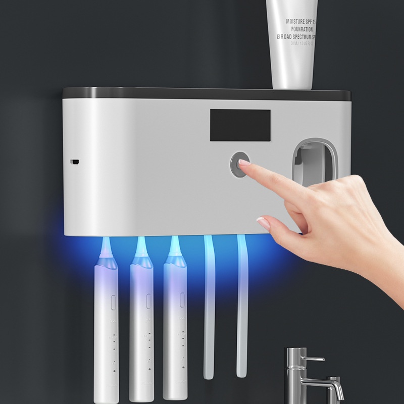 Bộ Nhả Kem Đánh Răng Tự Động Khử Trùng Tia Cực Tím，Giá treo bàn chải Kem đánh răng khử khuẩn tia UV công nghệ cao
