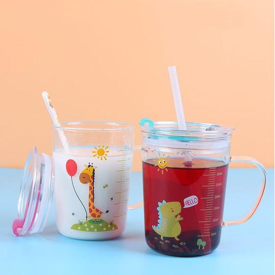 Cốc tập uống sữa cho bé 400ml có chia vạch, kèm ống hút và nắp đậy