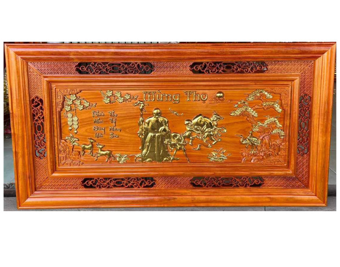 Tranh treo tường mừng thọ bằng gỗ hương đỏ kt 67×127×4cm
