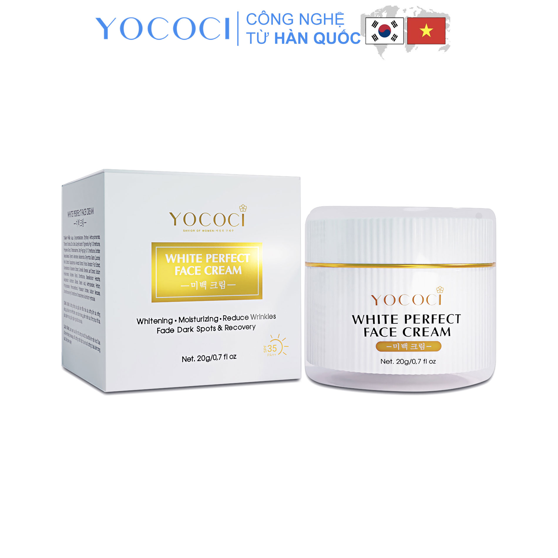 Kem dưỡng trắng da mặt Yococi giúp sáng da, ngăn chặn ánh sáng xanh White Perfect Face Cream 20g