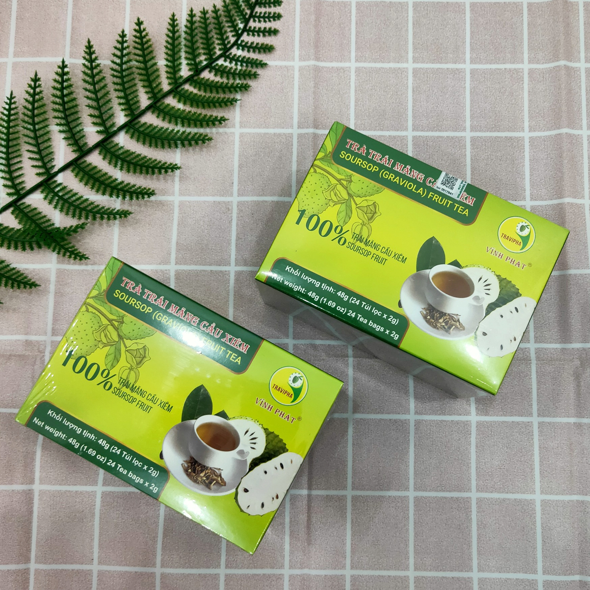 Trà Túi Lọc | Trà Mãng Cầu Xiêm Vĩnh Phát; 100% Thiên Nhiên, 100% Từ Thịt Trái Mãng Cầu Xiêm Được Trồng Hữu Cơ Tốt Cho Sức Khỏe; Có Chứng Nhận ATVSTP, HACCP, FDA...