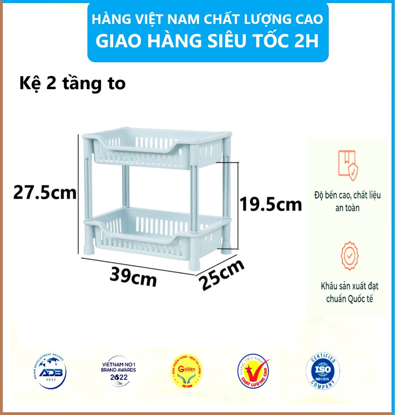 Kệ chữ nhật 2, 3 tầng nhựa VIỆT NHẬT - Đựng gia vị, chén đĩa bếp, đồ dùng phòng tắm size Đại- Hàng Việt Nhật (Giao màu ngẫu nhiên)