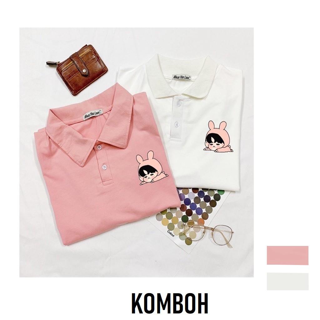 Áo thun Polo có cổ KOMBOH form rộng unisex ulzzang, Áo phông nam nữ BÉ MŨ THỎ A117