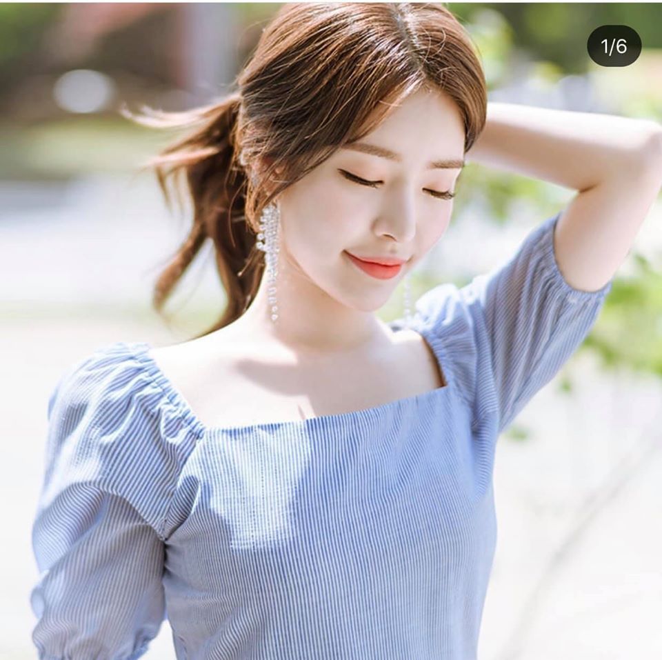 Đầm xòe sọc kẻ cổ u xinh xinh GD1113