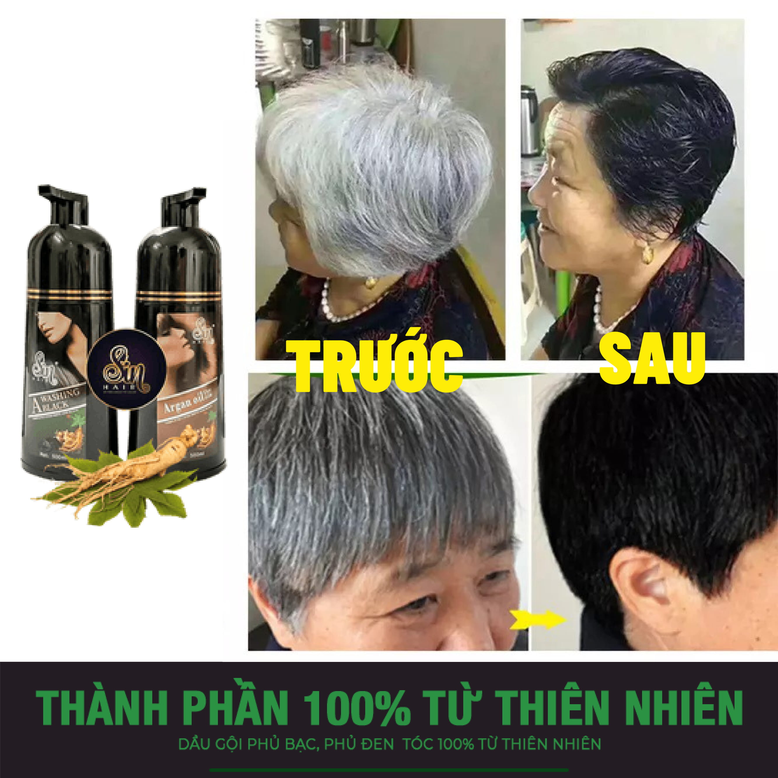 Dầu Gội Nhuộm Tóc Sin Hair Nhật Bản, 500ml Dầu Gội Nhuộm Tóc Nhân Sâm Giúp Phủ Bạc Đen, Nâu Tóc, 100% Thảo Dược Thiên Nhiên