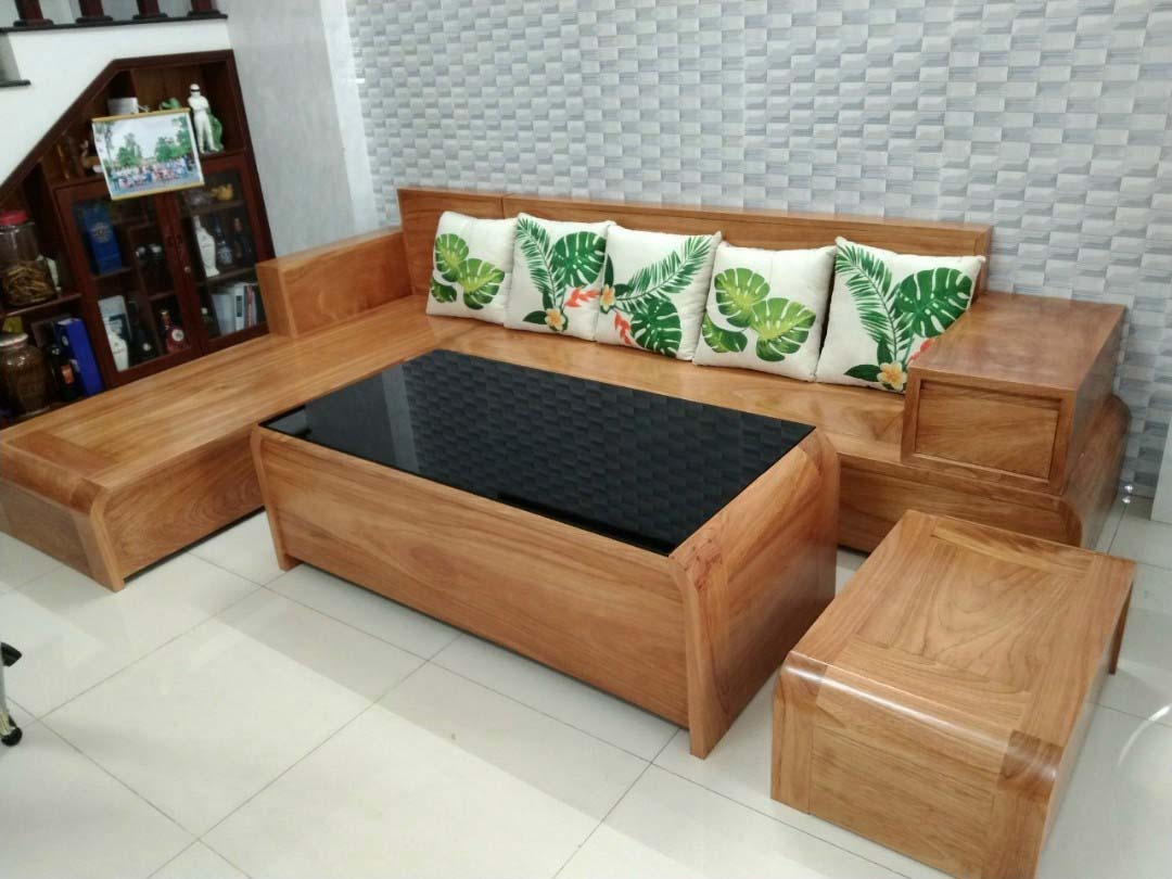 Bộ sofa góc L gỗ gõ đỏ mẫu cong 2m8 x 2m