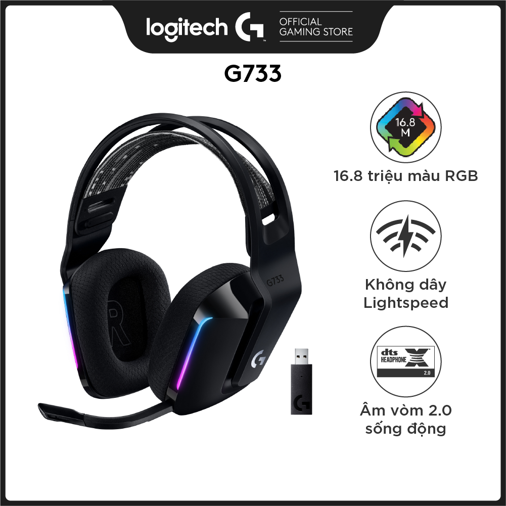 Tai nghe game không dây Lightspeed Logitech G733 - Headband tùy chỉnh, RGB Lightsync, màn loa Pro-G, Mic Blue Voice -Hàng chính hãng