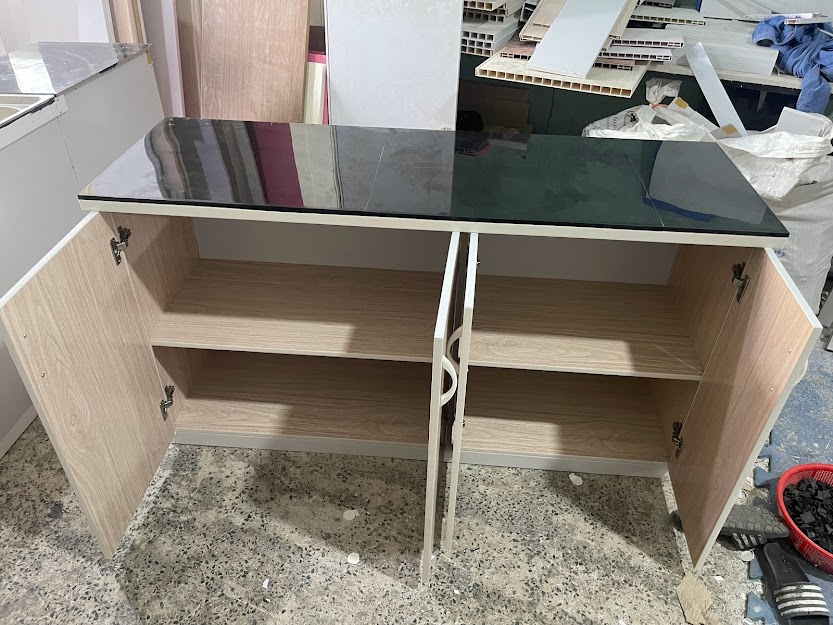 Tủ Bếp Nhựa Đài Loan Cao 81cm Ngang 1m45 Màu Xoan Đào TB03