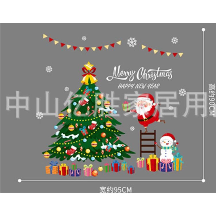 Decal trang trí giáng sinh ông già noel và người tuyết trang trí cây thông .