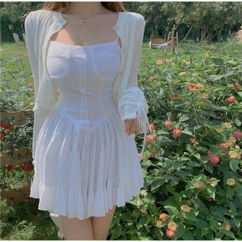 Đầm Hai Dây Đuôi Cá Kèm Áo Khoác Váy 2 Dây Bồng Siêu Xinhh