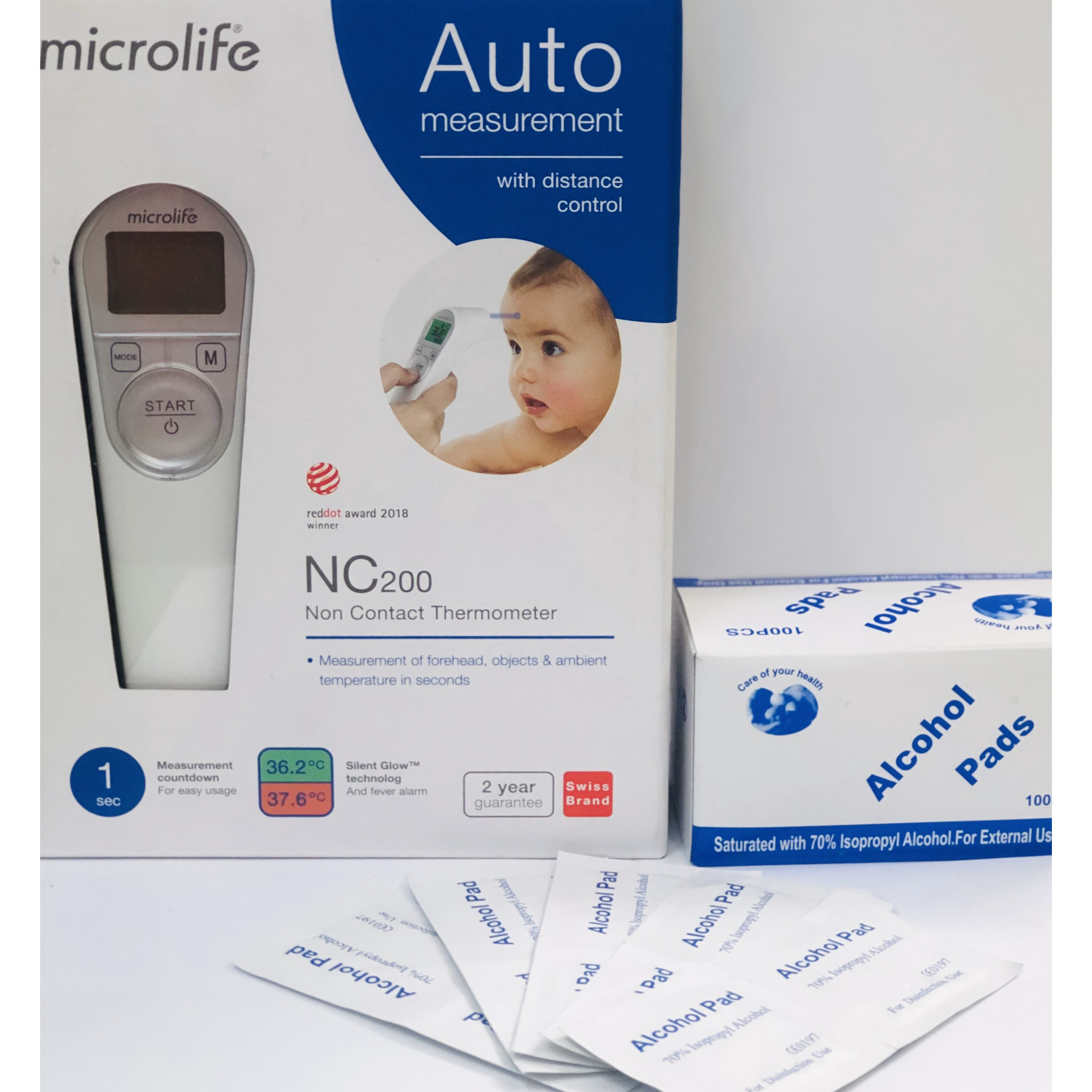 Nhiệt kế hồng ngoại đo trán chính hãng Microlife NC200 tặng 100 miếng cồn sát khuẩn