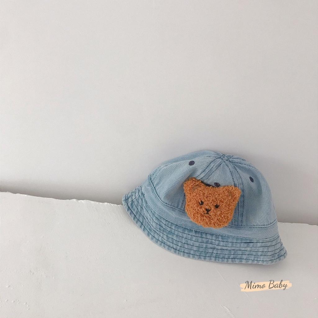 Mũ bucket, mũ tai bèo vải denim đính gấu bông phong cách vintage cho bé MH105 Mimo Baby