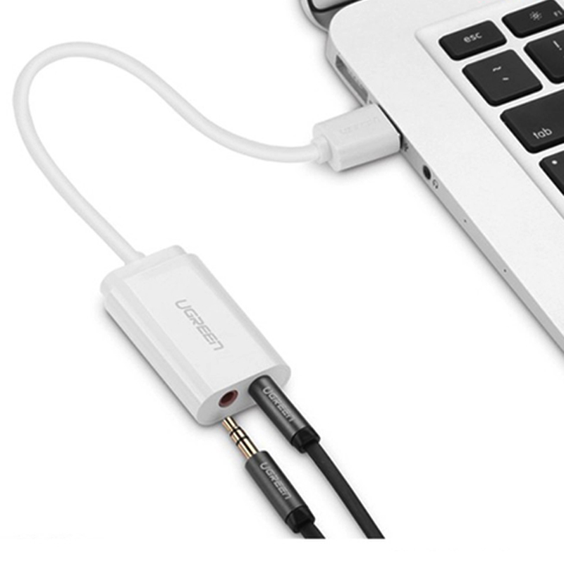 Dây Cáp  Sound USB 2.0 Ra 2 Cổng  3.5mm Cho Tai Nghe+ Mic- Chính Hãng Ugreen 30801