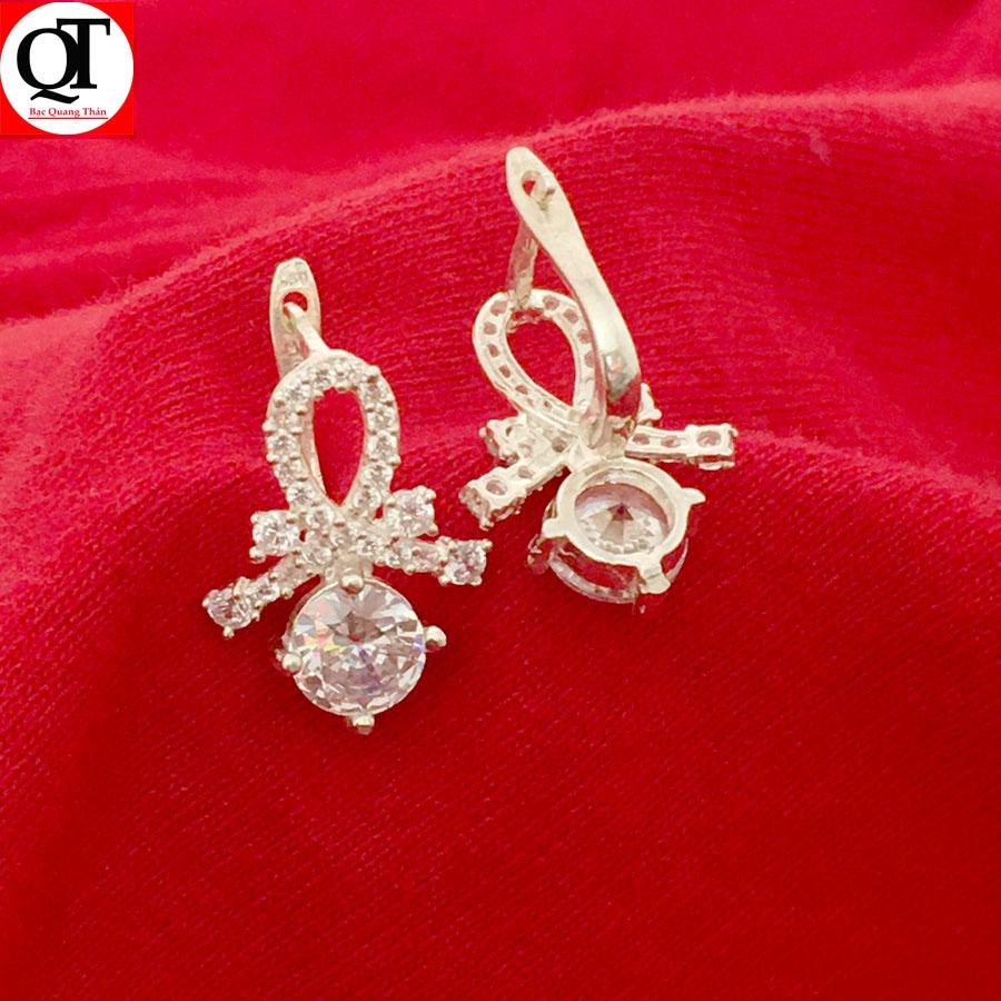 Bông tai nữ bạc ta khóa bật đeo sát tai đính đá rico cao cấp Bạc Quang Thản - QTBT17