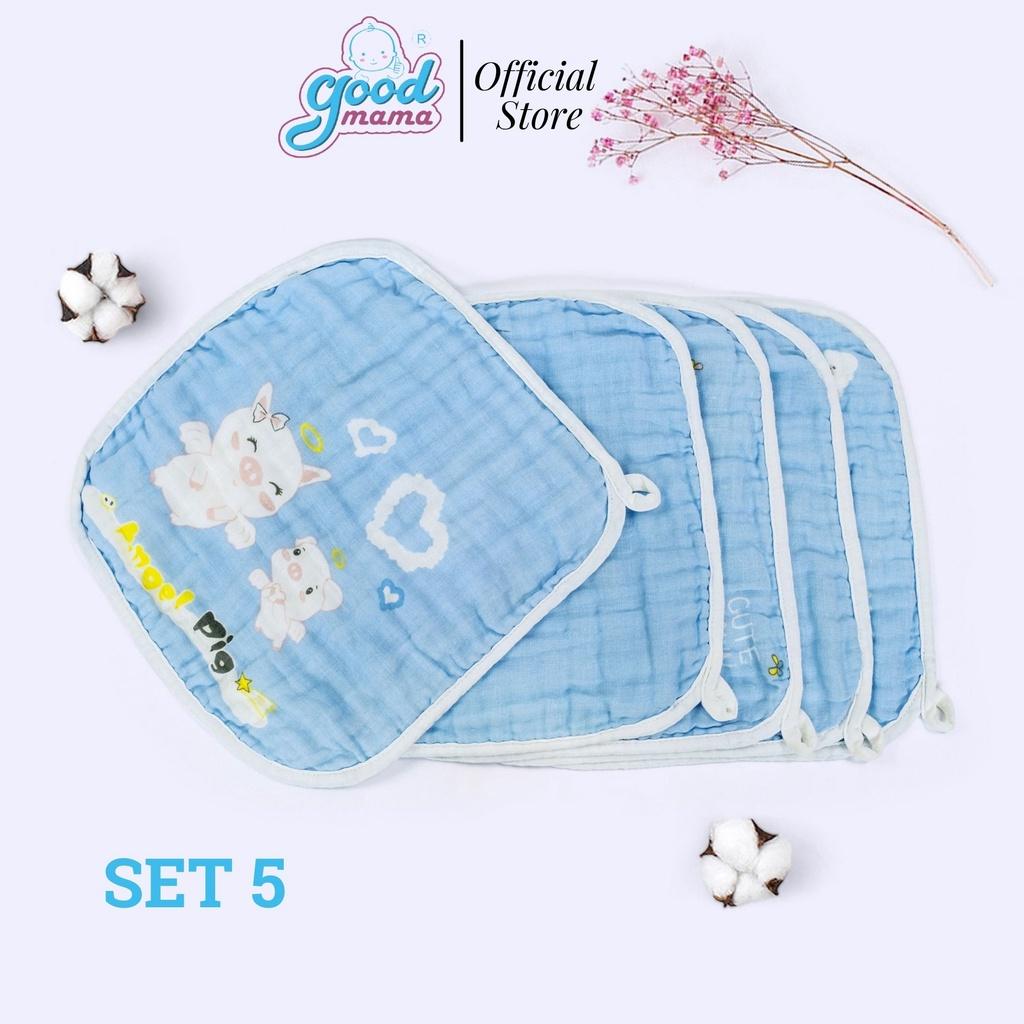 Khăn Sữa Goodmama 6 Lớp MUSLIN - SET 5 Khăn 30x30cm