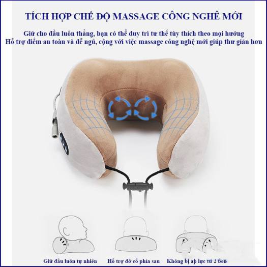 Gối Massage Cổ Vai Gáy Chữ U Đa Năng Cao Cấp 4 Nút 3 Chế Độ . Máy Massage Cổ Vai Gáy Hiệu Quả