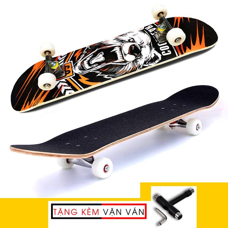 Ván trượt skateboard thể thao chất liệu gỗ phong ép cao cấp 7 lớp mặt nhám trẻ em và người lớn - tặng vặn ván