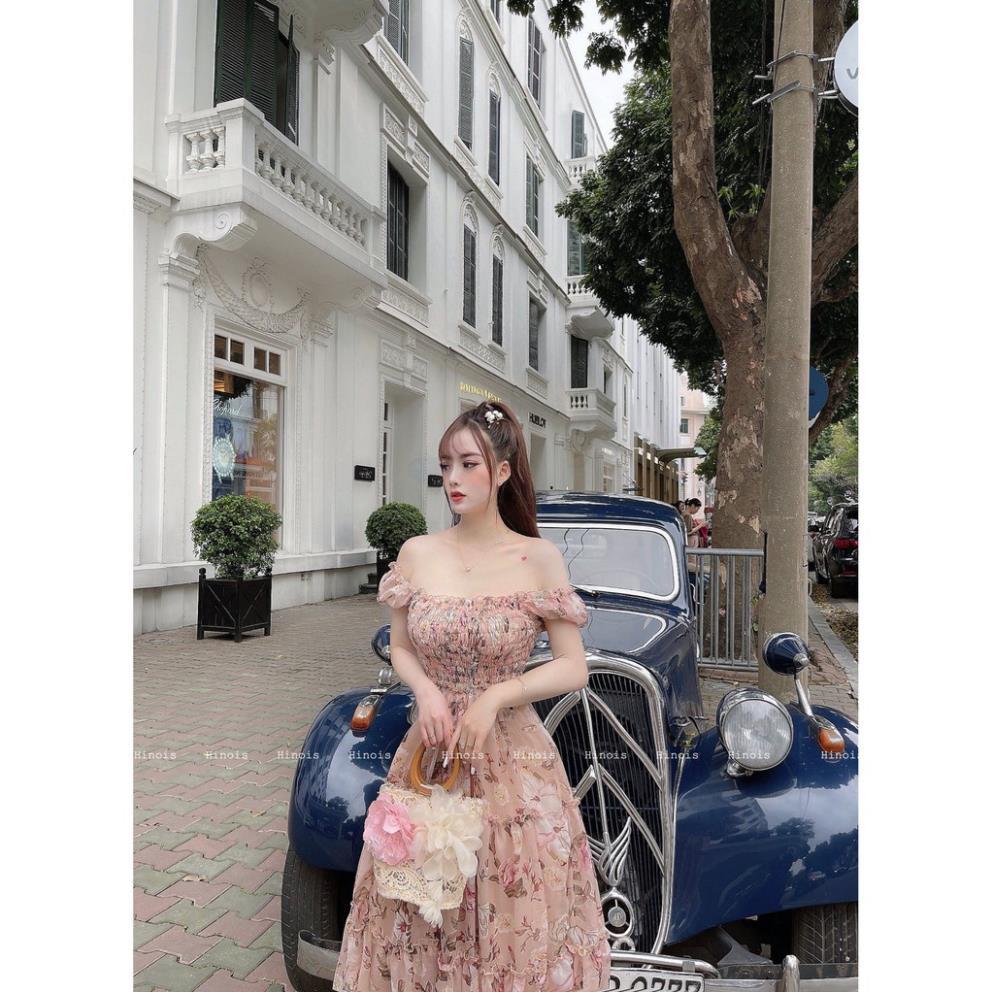 Đầm Maxi Hoa - Váy Maxi Trễ Vai Dáng Xòe Mặc 2 Kiểu Cổ Vuông Cúp Ngực, Chất Liệu Tơ Cao Cấp CỰC XINH CÓ VIDEO THẬT