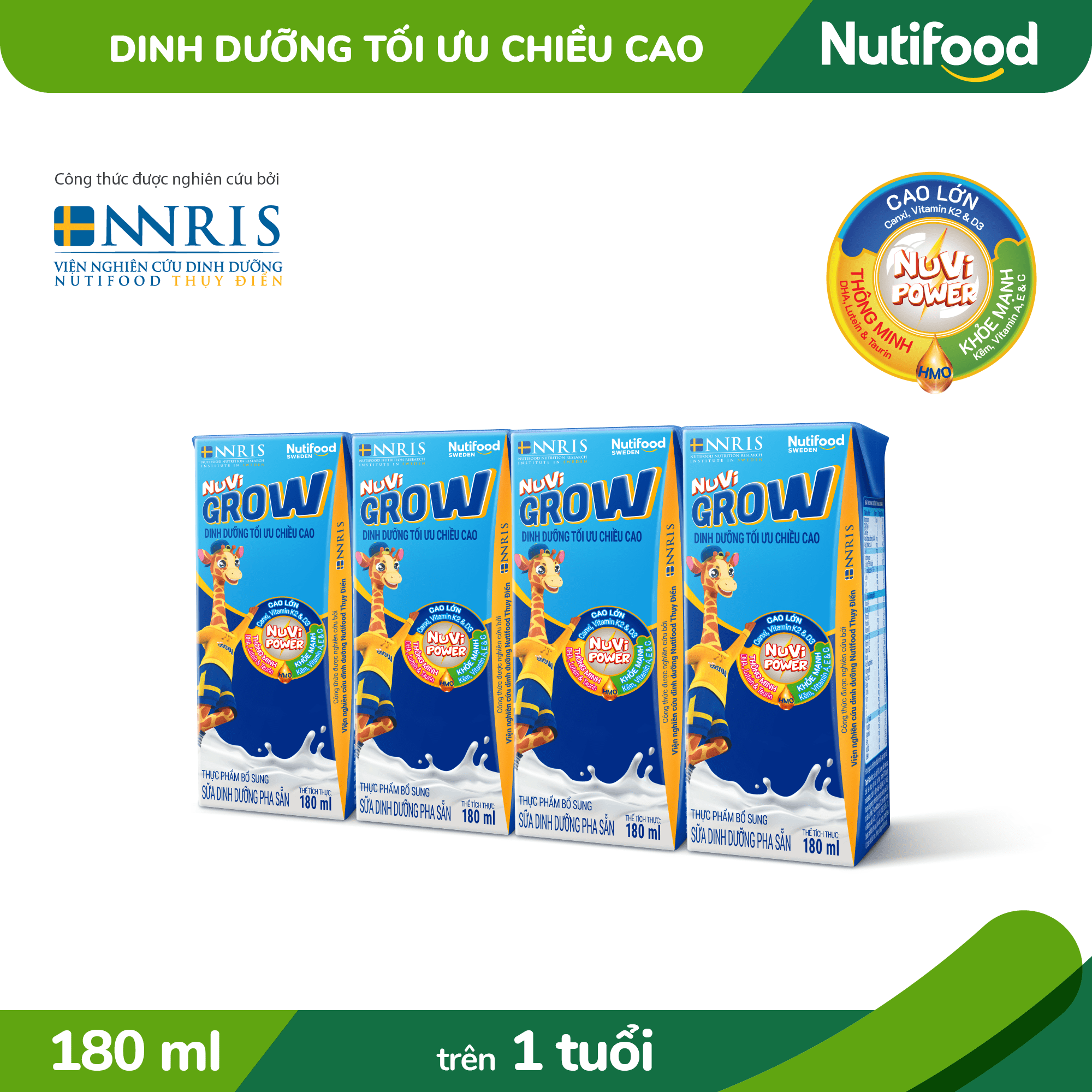 Thùng 48 Hộp 180ml Sữa Bột Pha Sẵn Nuvi Grow Trên 1 Tuổi - Phát Triển Chiều Cao