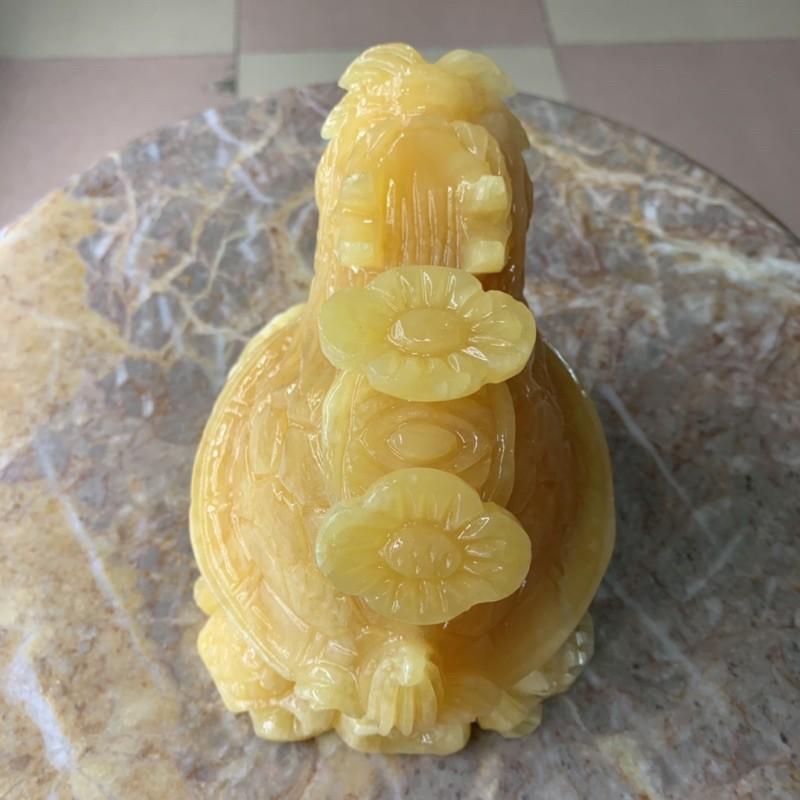 Tượng Long Quy cõng gậy như ý phong thủy đá ngọc hoàng long - Dài 15 cm