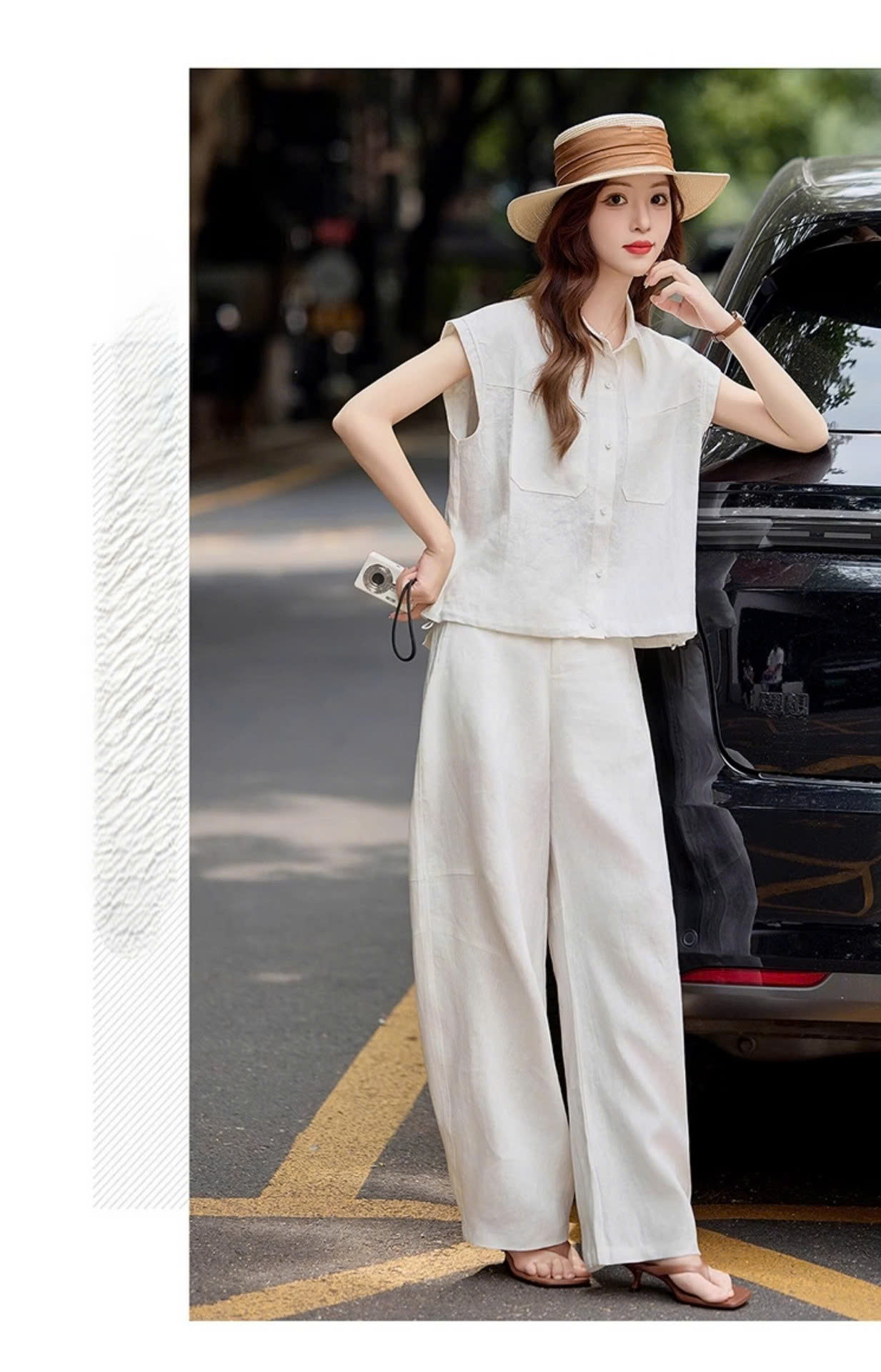 Set sơ mi tay cánh tiên thiết kế mix quần suông ống rộng cạp cao tôn dáng dịu dàng