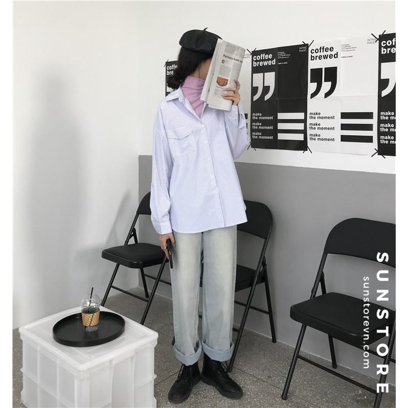 Quần jean nữ lưng cao dáng suông dài màu nhạt Ulzzang