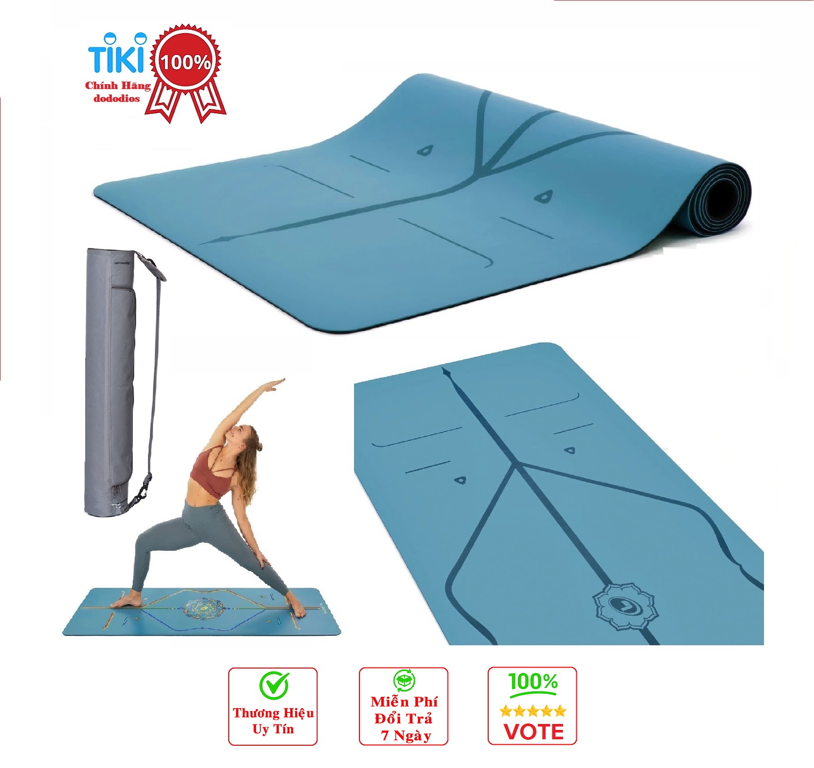 Thảm Tập Yoga Định Tuyến Da PU Cao Cấp Chính Hãng dododios + Túi Đựng Thảm Tập Yoga + Dây Buộc Thảm Yoga Định Tuyến