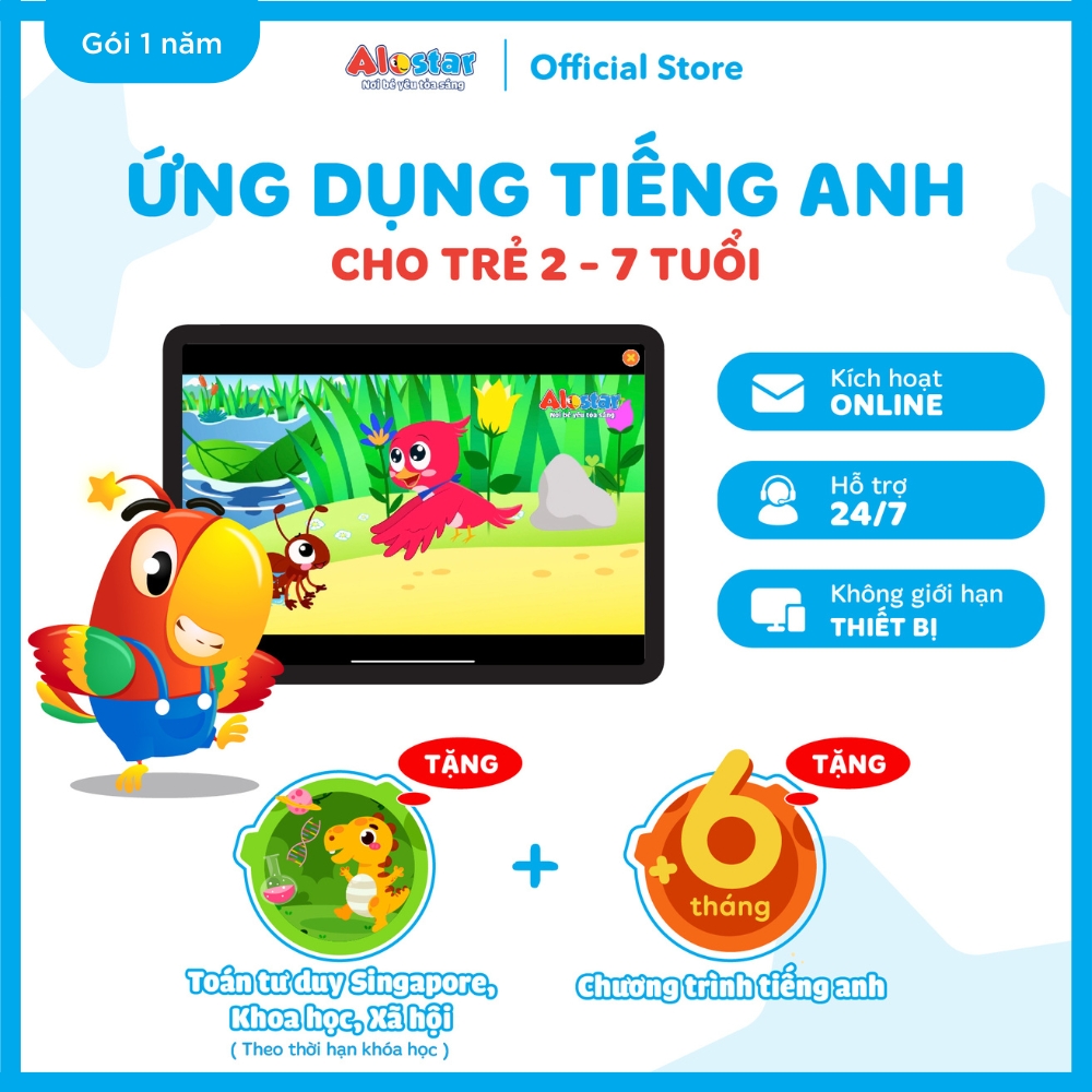 Combo ALOSTAR và ALOWINGS Tiếng Anh - Nhận mã học tiếng Anh online dành cho trẻ mầm non và học sinh Cấp 2