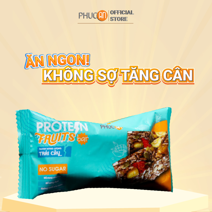 Thanh năng lượng Protein bar Trái Cây Phúc An - Thay thế bữa ăn nhẹ trước tập, nạp đầy đủ chất dinh dưỡng cho buổi sáng- 8 thanh/ 1 hộp 137gr