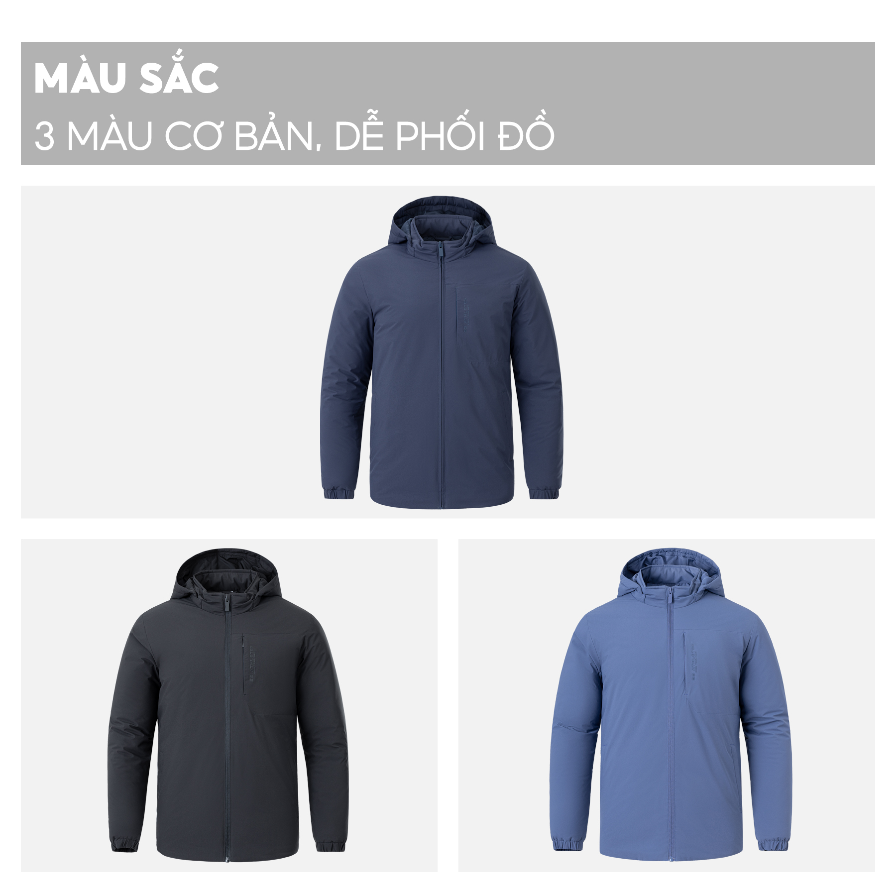 Áo Khoác Phao Nam 5S FASHION, Chần Bông Mặt Trong, Mũ Tháo Rời, Dày Dặn, Ấm, Phom Trẻ Trung