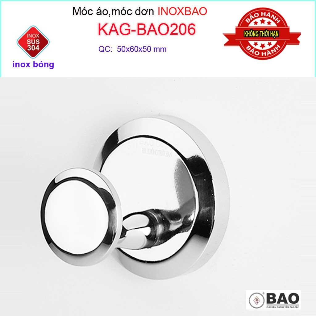 Móc đơn Inox Bảo KAG-BAO206, móc treo đồ nhà tắm SUS304 đế đúc thiết kế đẹp sang trọng gọn gàng