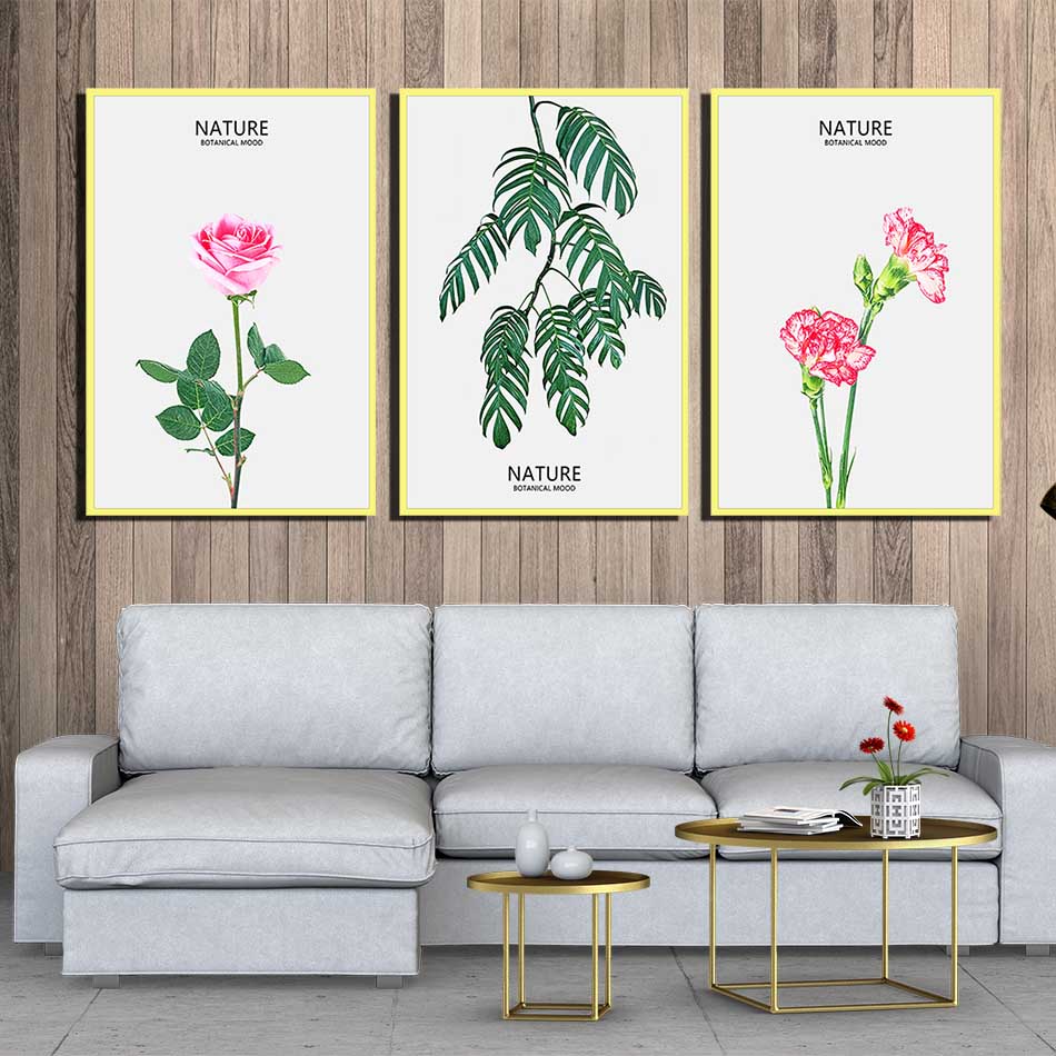 Bộ 3 tranh canvas treo tường Decor Hoa lá phong cách scandinavian - DC082