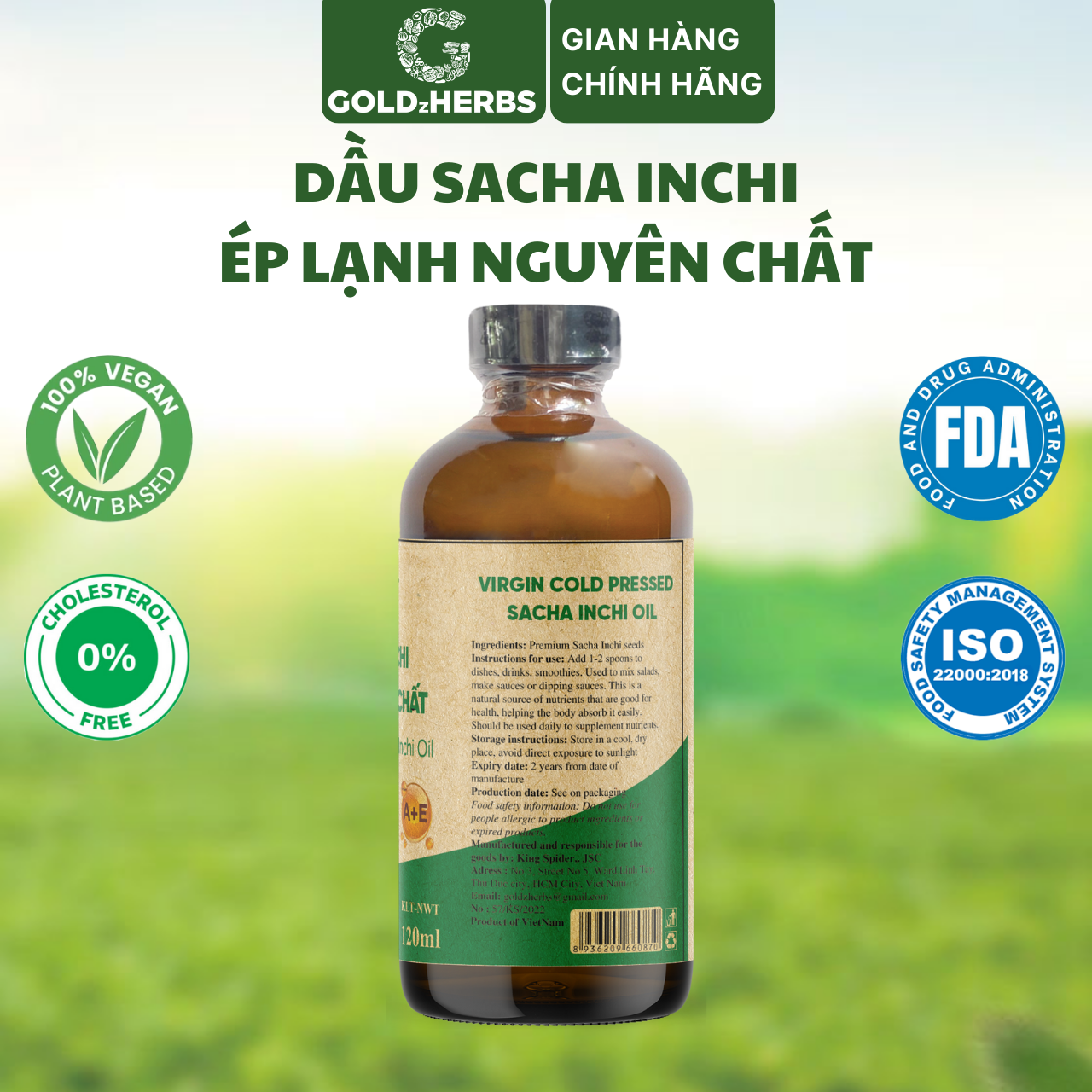 Dầu Sacha Inchi Ép Lạnh Nguyên Chất Goldzherbs - Chai 120ml/ 250ml
