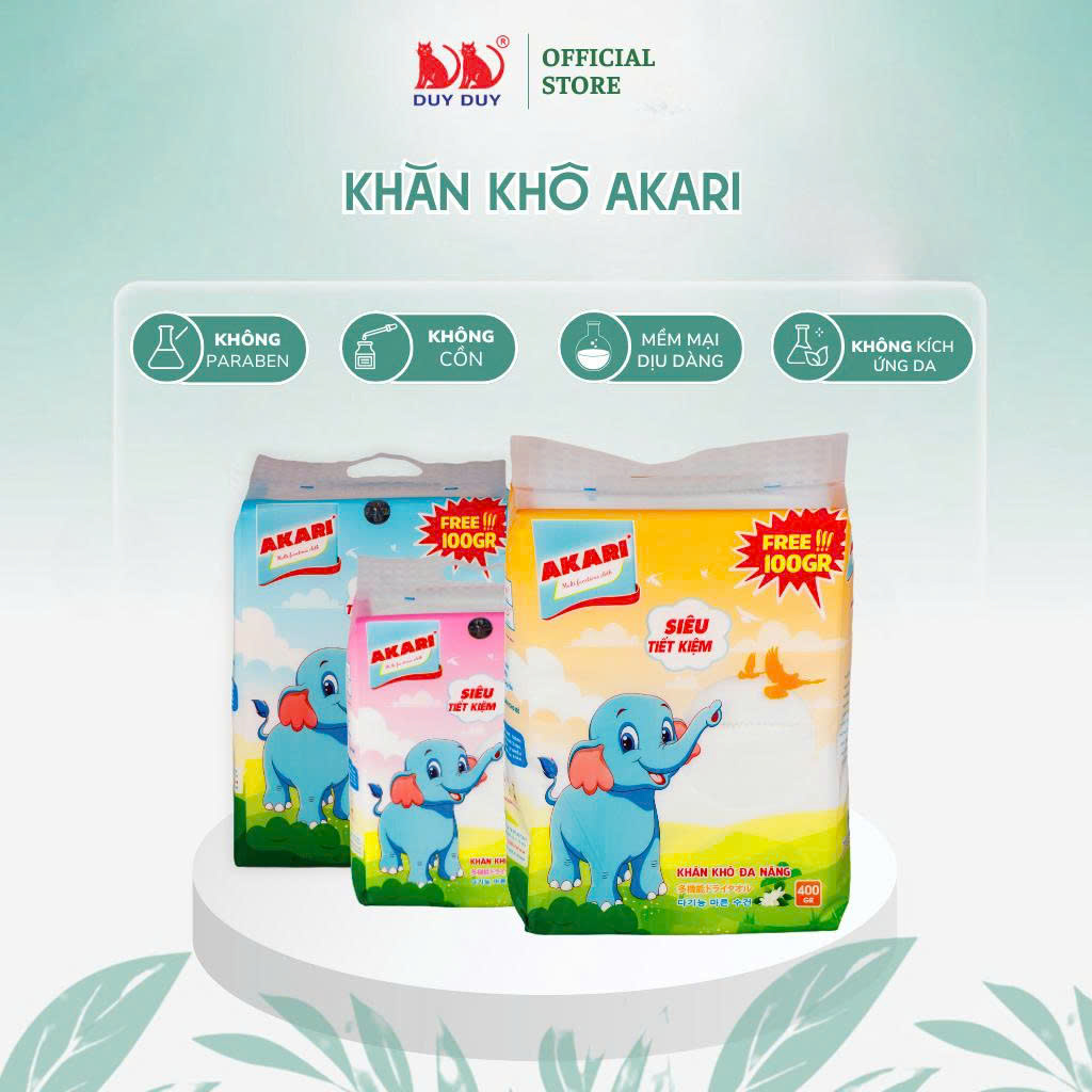 Khăn khô đa năng Akari vải sợi tự nhiên 400gr +100gr  Free (13.5x20cm) dạng rút siêu tiết kiệm