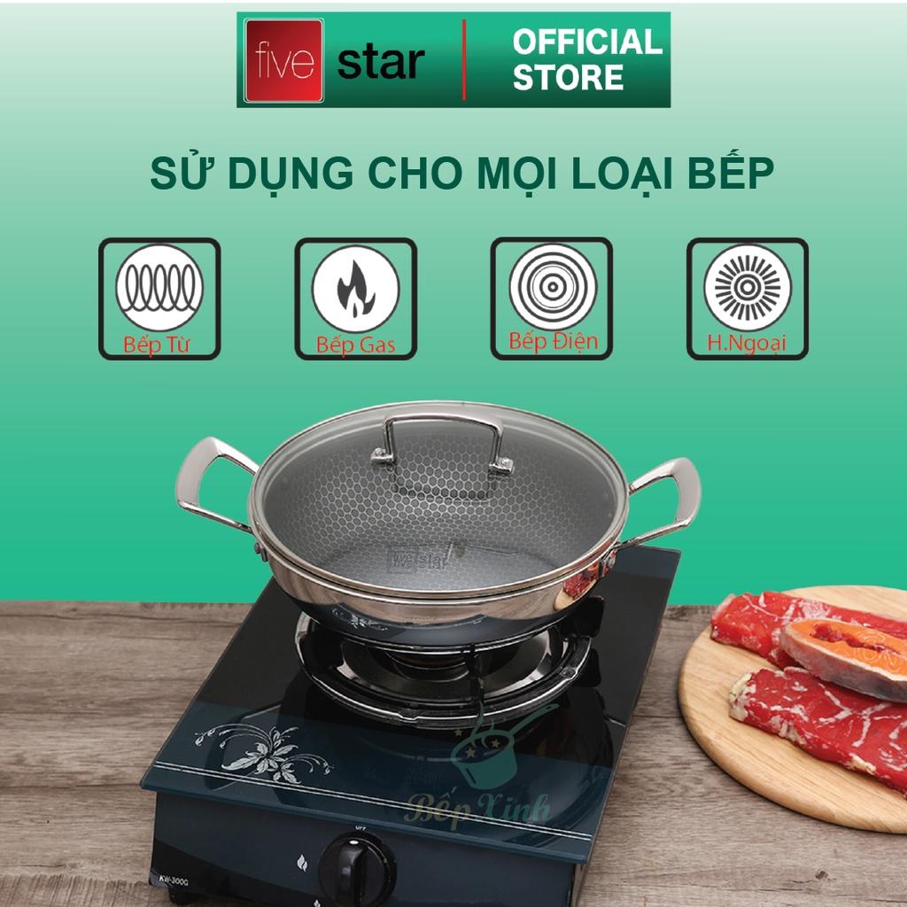Chảo tổ ong sâu lòng 2 quai Blackcube FiveStar Plush 3 lớp đáy liền inox 304 , tặng 1 sạn inox