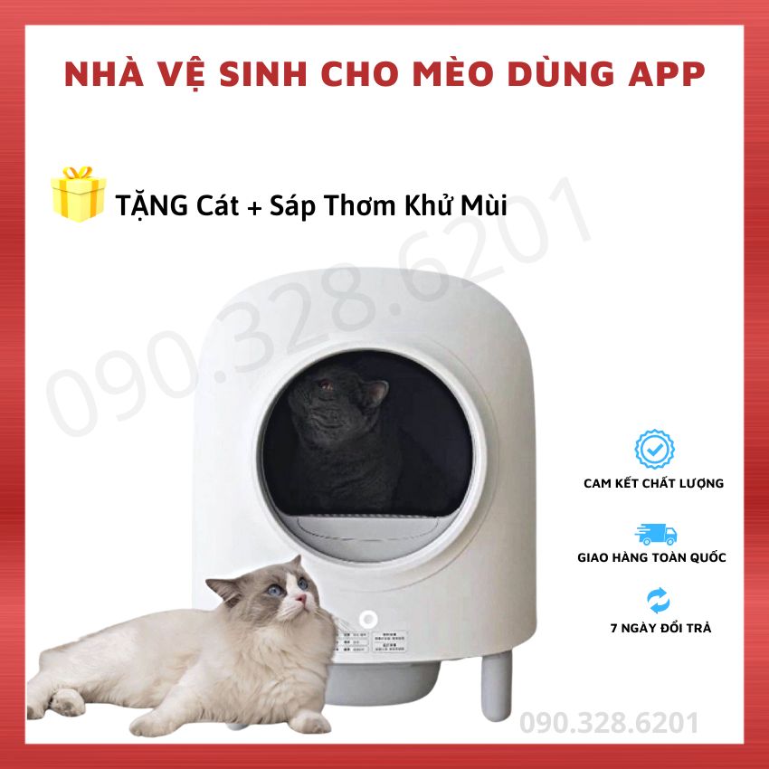 Nhà vệ sinh cho mèo tự động, nhà dọn phân cho mèo thông minh tiết kiệm cát khử mùi hôi