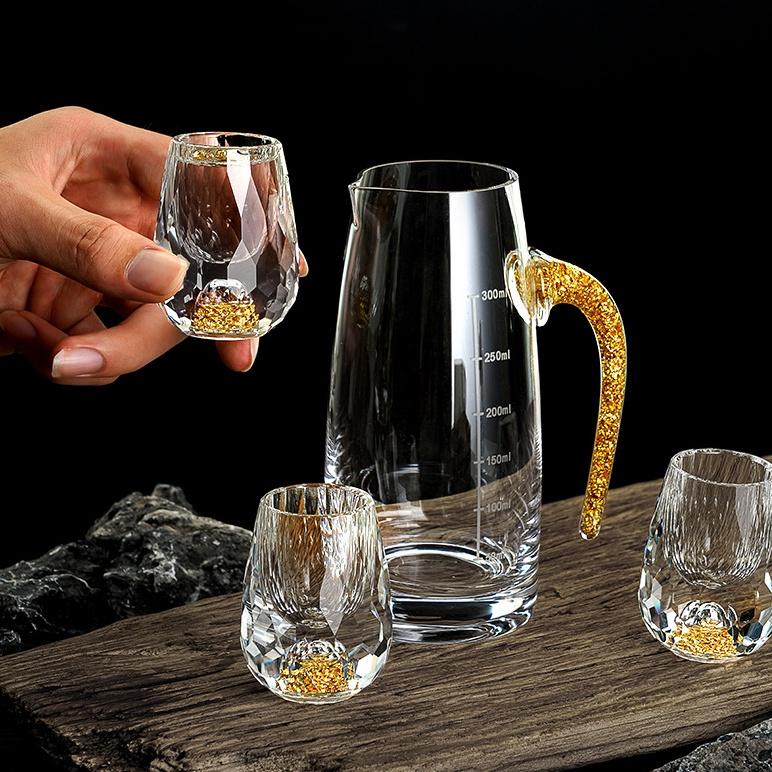 Bộ bình và ly mắt trâu pha lê mạ gold sang trọng 1 bình + 6ly