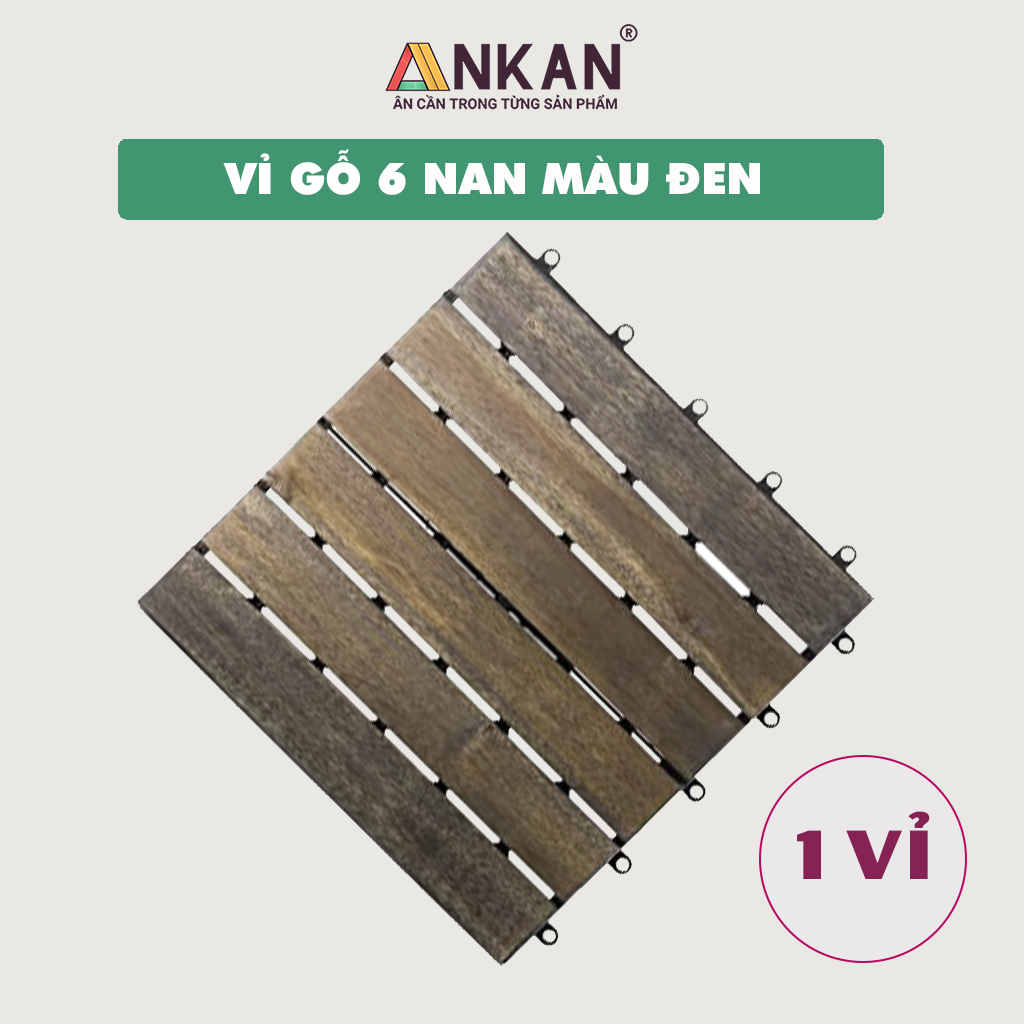 Vỉ Gỗ Lót Sàn Thương Hiệu ANKAN Gu Màu Đen 6 Nan, Ván Sàn Gỗ Tự Nhiên, Sân Vườn, Hồ Bơi, Phòng Spa, Siêu Bền, Chịu Nước Tốt, Chống Trơn Trượt, Tiêu Chuẩn Xuất Khẩu