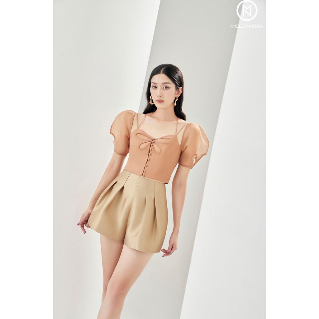 MOLLYNISTA - Áo kiểu Merisa von tơ nhũ croptop khoét cánh hoa quyến rũ nữ tính thiết kế cao cấp đi chơi đi tiệc gợi cảm