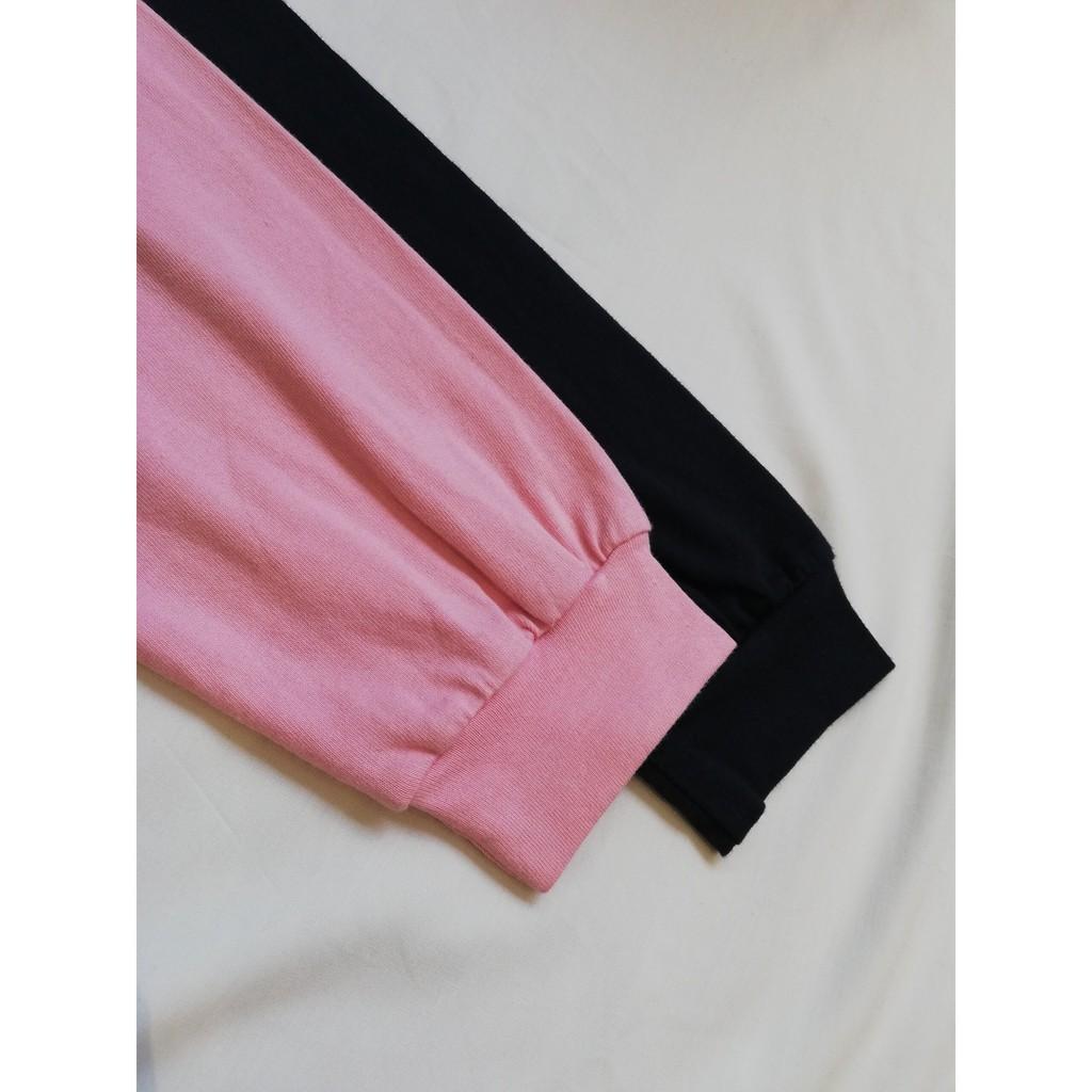 Áo croptop tay dài trơn basic đen hồng Kyubi