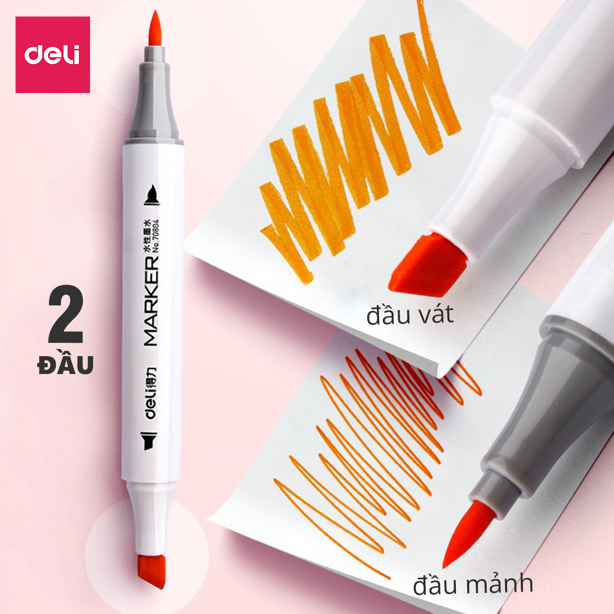 Bút màu marker kèm giấy thử màu thân tròn một đầu Deli - Marker hộp nhựa - 12/ 24/ 36/ 48/ 60 Màu -  70804